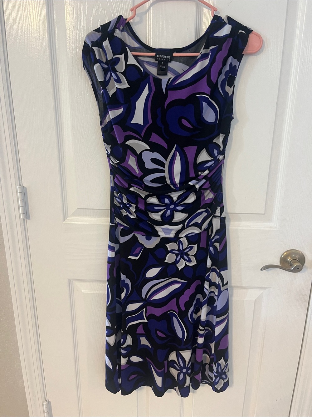 Enfocus Studio Purple and Black Floral Midi Dress